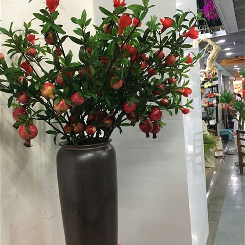 仿真石榴枝石榴果 石榴花枝果树枝 带叶大枝石榴枝花瓶装配饰道具