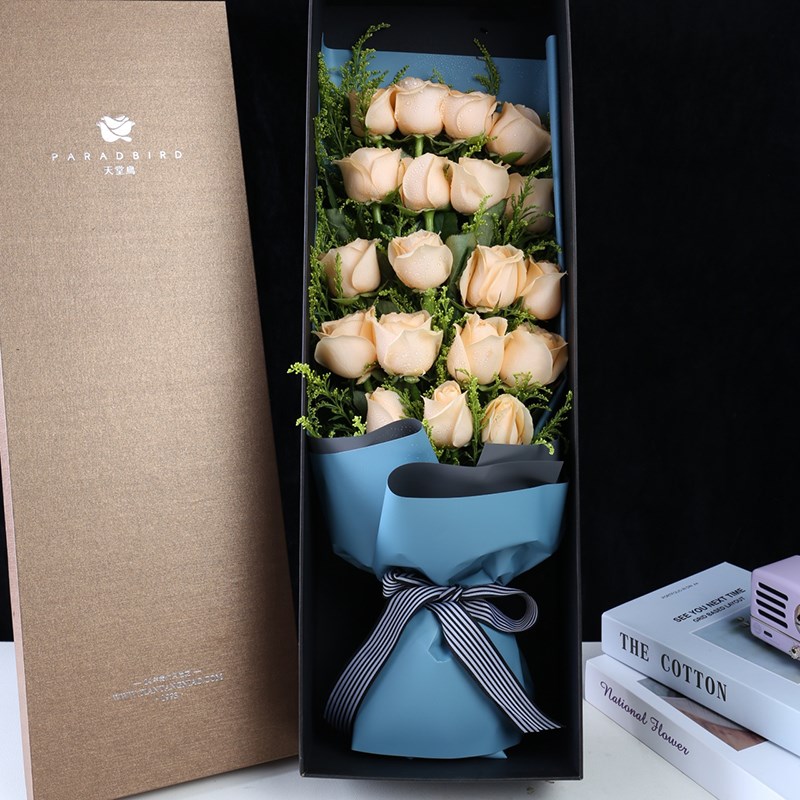 520送女友鲜花花束33朵香槟玫瑰礼盒杭州花店同城速递专人配送