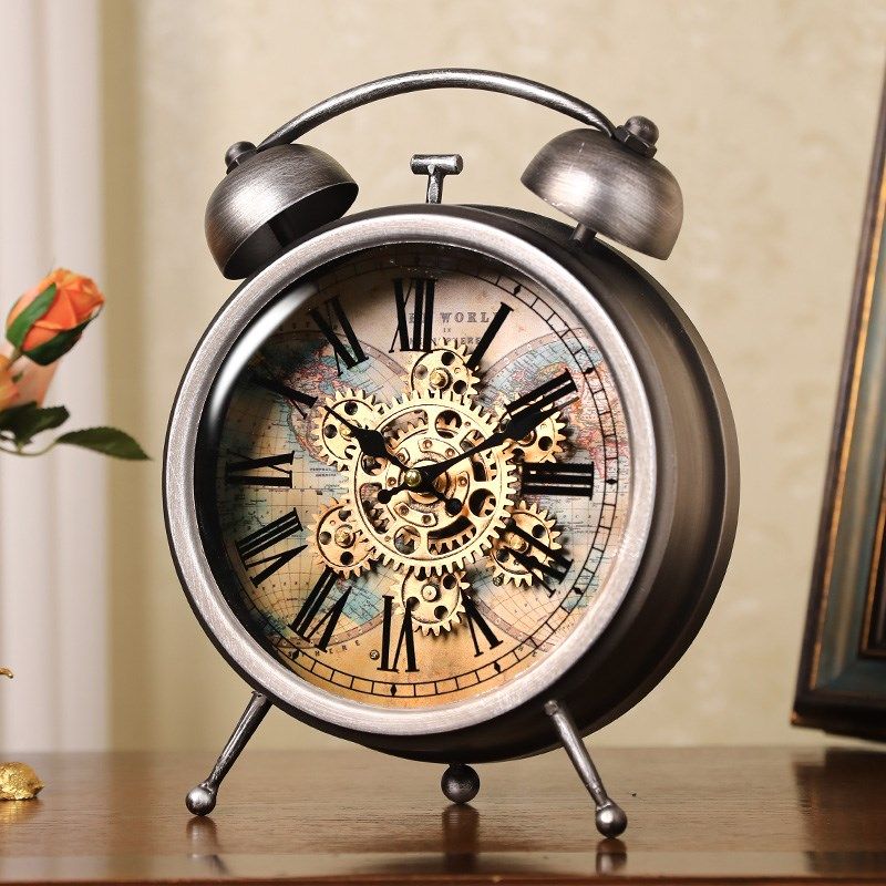 中古风复古齿轮座钟客厅桌面静音高级时钟表2025新款台式台钟摆件