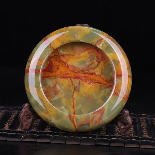 天然古青玉石装饰烟灰缸家用客厅中式摆件精美送礼礼品