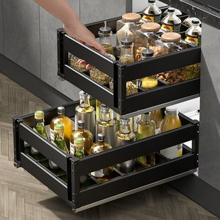 浅拉篮350深400调味篮300碗篮450橱柜铝合金拉拦抽屉式 阻尼双层篮