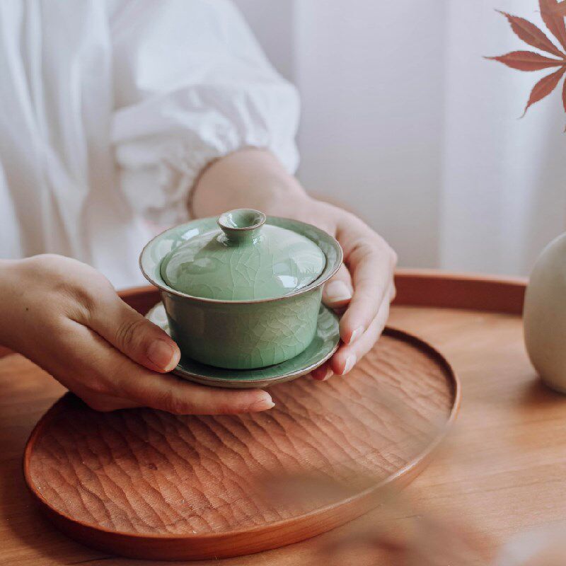 盖碗青瓷 公道杯 茶盏单个功夫大号三才杯盖冰裂套装高档泡茶杯