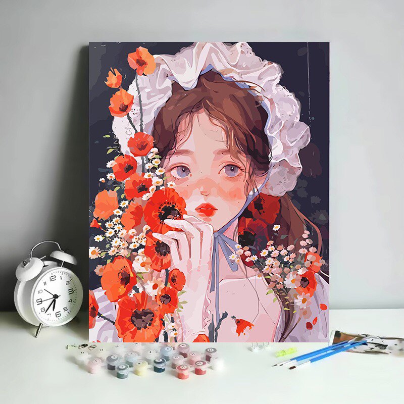 diy数字油画填充涂色卡通人物女孩装饰画填色手工画