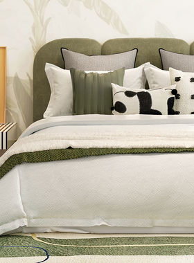 儿童房样板间床品熊猫卡通可爱清爽绿色软装展厅床上用品全套组合