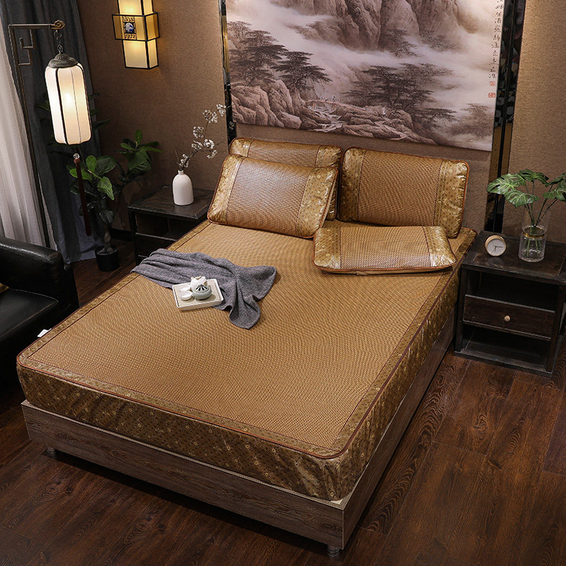 夏季凉席藤席床笠款三件套1.8m床1.5可折叠单双人空调席子2x2.2米