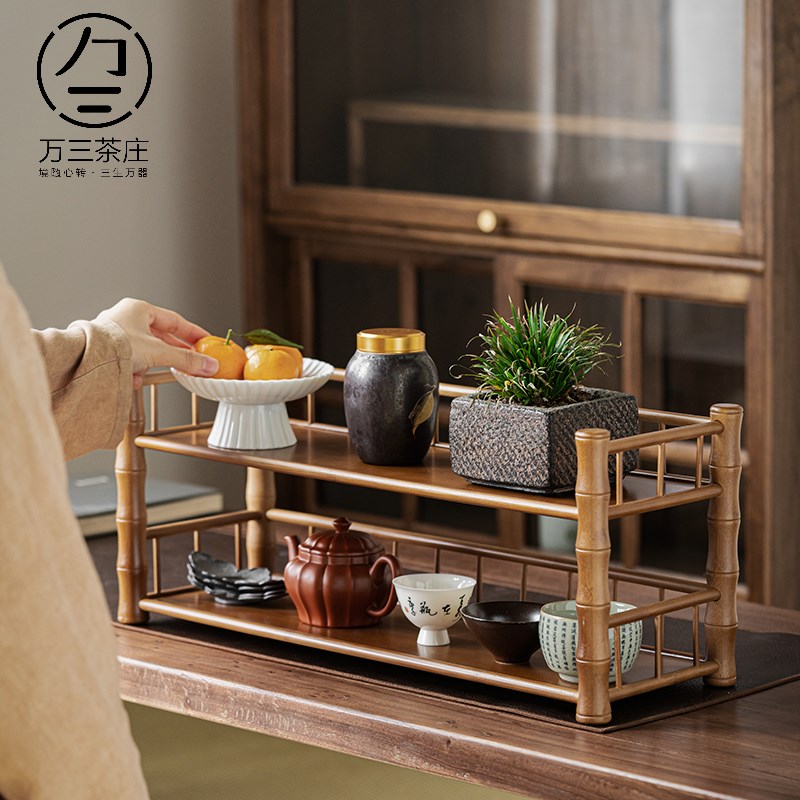 竹制小型茶杯架简约茶桌紫砂壶摆放架茶具茶器展示架博古架茶叶架
