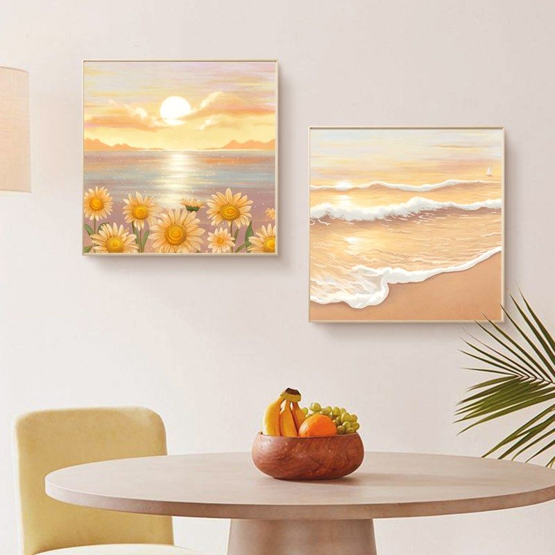 餐边柜装饰画客厅餐厅画向日葵奶油风挂画海景餐桌饭厅背景墙壁画