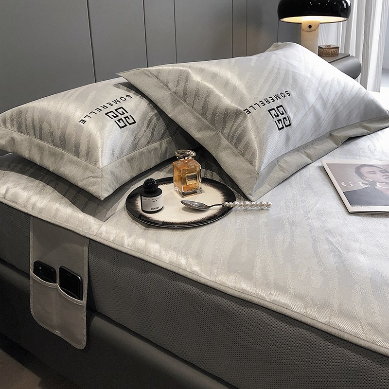 夏季可水洗冰丝凉席三件套提花可折叠床笠款1.5m1.8米空调软席子