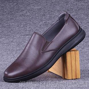 人闲鞋 正品 男软皮软底头层牛皮套脚休季 一脚皮蹬鞋 轻便 外贸春男鞋