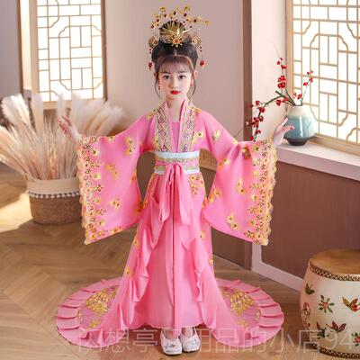 正品儿后女童童贵妃拖尾古装演汉服唐装出服汉唐皇装宫廷风公主裙