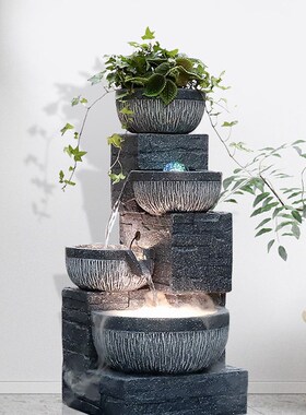 客厅流水和财富饰品循环水现代落地门室内喷泉鱼缸无障碍豪华创意