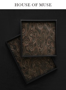 缪斯家 东方古韵/木质流纹托盘梳妆台化妆品收纳香薰盘摆件