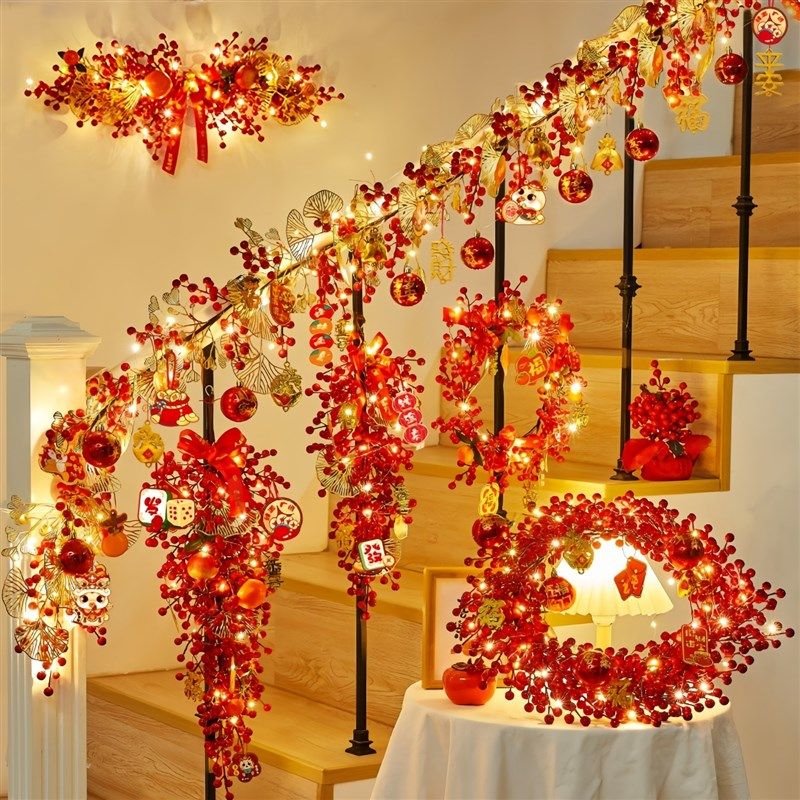 新年福字挂件春节楼梯扶手装饰花环客厅红果喜庆挂饰蛇年过年藤条,节庆用品/礼品,挂饰/生肖挂饰,淘宝优惠券,粉丝福利购,淘宝优惠卷