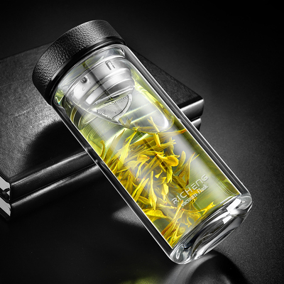 高档双层玻璃水杯男士家用透明500ml大容量防摔加厚隔热泡茶杯子