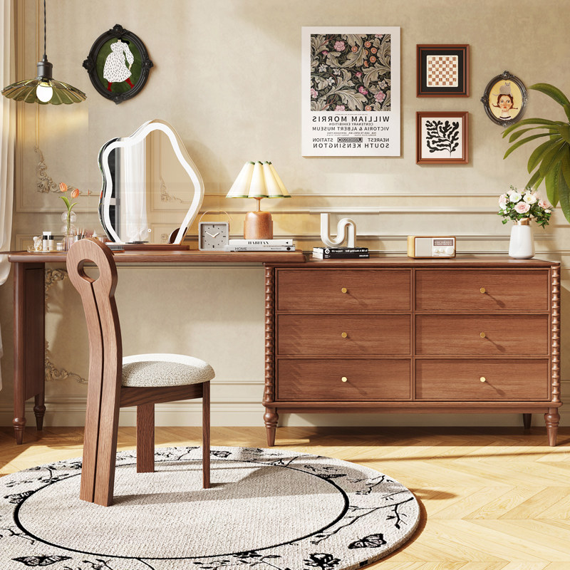法式实木梳妆台斗柜一体收纳柜化妆台卧室转角小户型中古风化妆桌,住宅家具,梳妆台/桌,淘宝优惠券,粉丝福利购,淘宝优惠卷