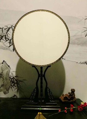 苏工红木大包边真丝空白双面圆团扇红木紫光檀底座精美锦盒礼品装