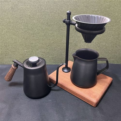 意式手冲咖啡滤杯古铜色实木底座铝合金支架不锈钢滤杯杯架器具