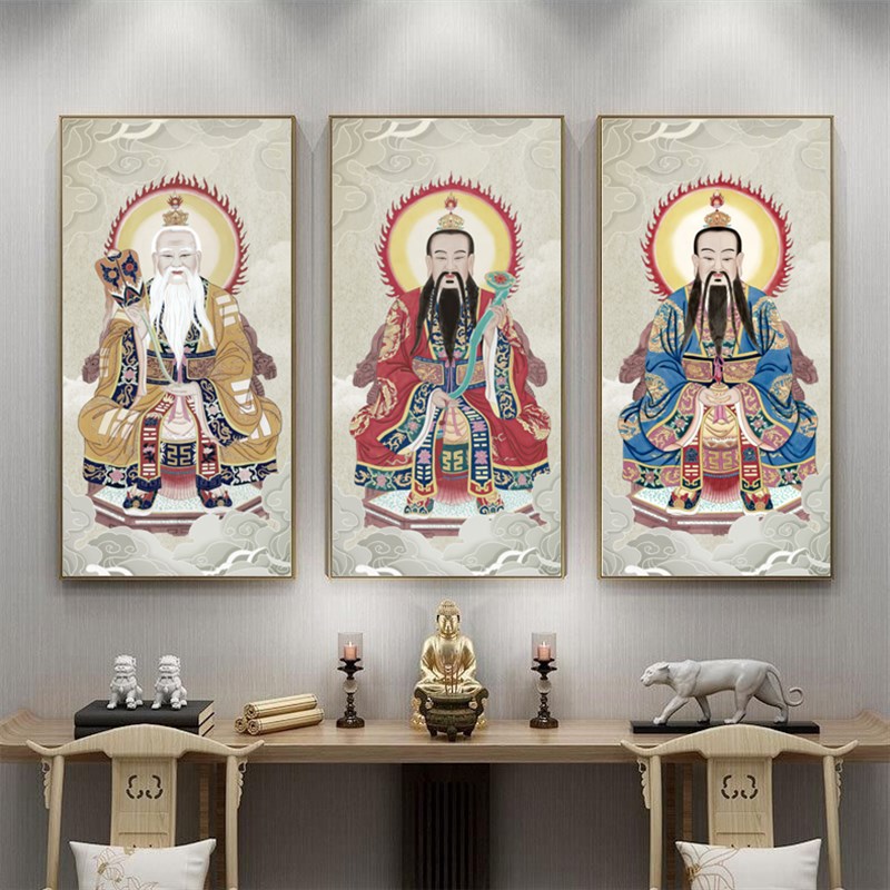三清祖师画像挂画客厅中堂画过道走廊墙面装饰画书房供奉佛堂壁画