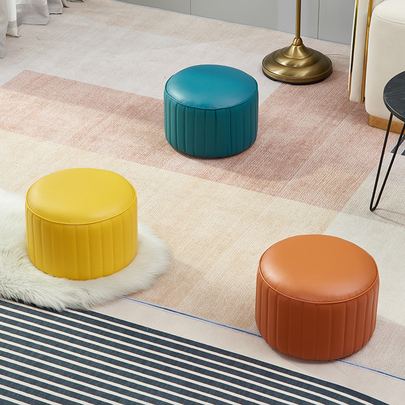 小家用矮凳软座皮墩子儿童换鞋凳圆凳简约客厅沙发凳茶几坐墩