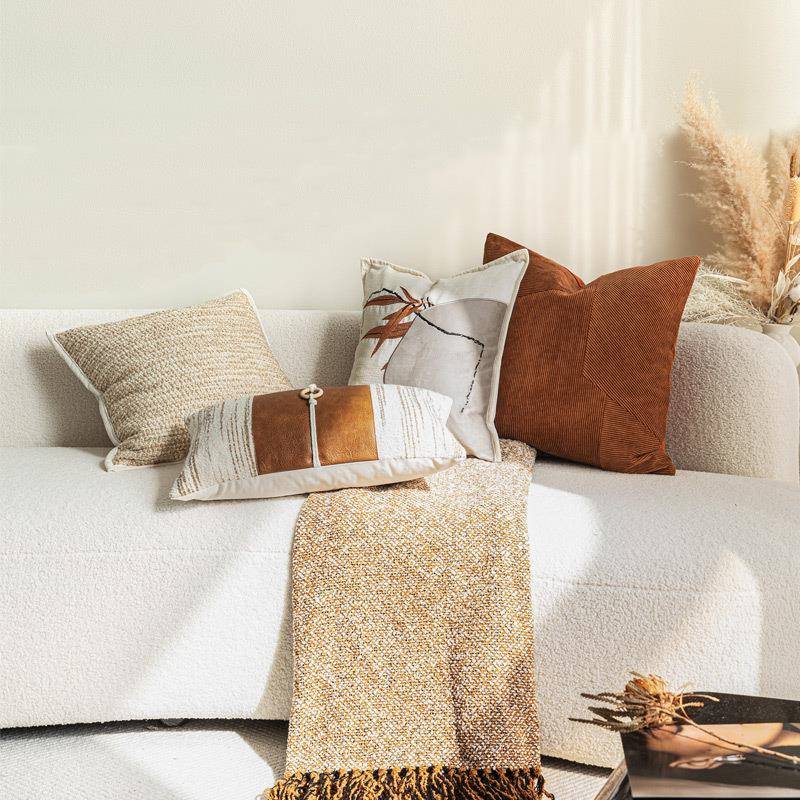 新中式创意腰枕酒店民宿样板间靠垫沙发抱枕米色客厅软装靠枕棕色