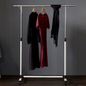 落地单杆双杆衣架带轮室内家用衣帽架简易不锈钢挂衣架移动伸缩