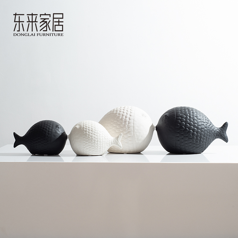 现代简约陶瓷鱼摆件客厅酒柜创意摆设办公室书柜装饰品样板间软装