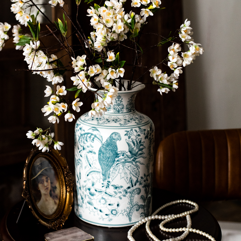 JK慕空间 中式欧式富贵美满鹦鹉陶瓷花瓶套装 玄关客厅餐厅摆件