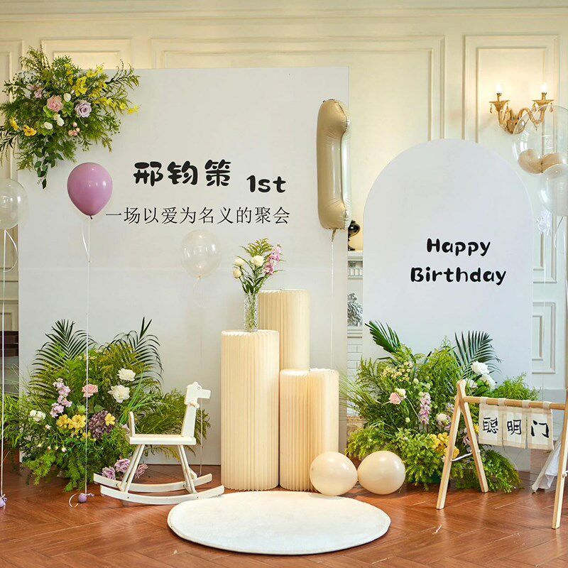 生日场景布置装饰韩系男女孩宝宝周岁百日满月仪式气球背景墙kt板