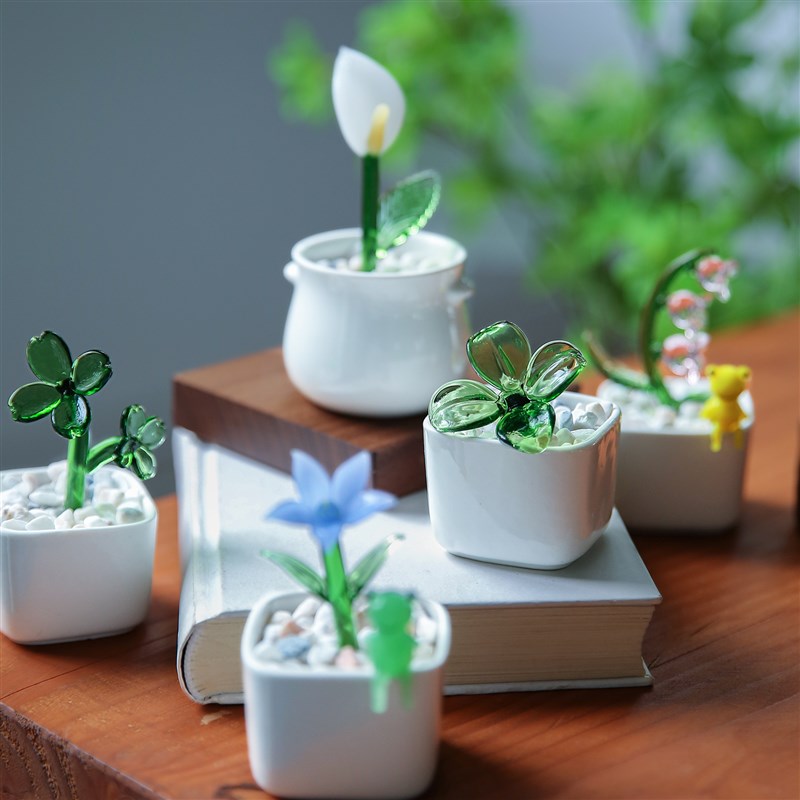 七隐 创意琉璃肉多小盆栽办公室桌面摆件玻璃仿真绿色植物客厅假