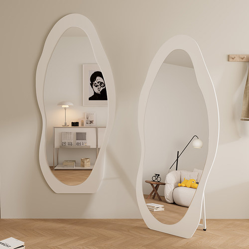 奶油风镜子全身镜家用卧室挂墙试衣镜立体穿衣镜壁挂式高清落地镜