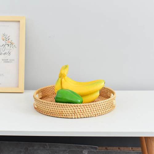 越南手工藤编竹编收纳水果蔬菜篮圆形透气托盘创意家居客厅茶几厨