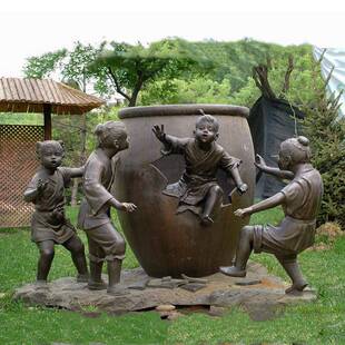 供应景观装饰铜人物雕塑 街头历史故事司马光砸缸铜雕塑 厂家