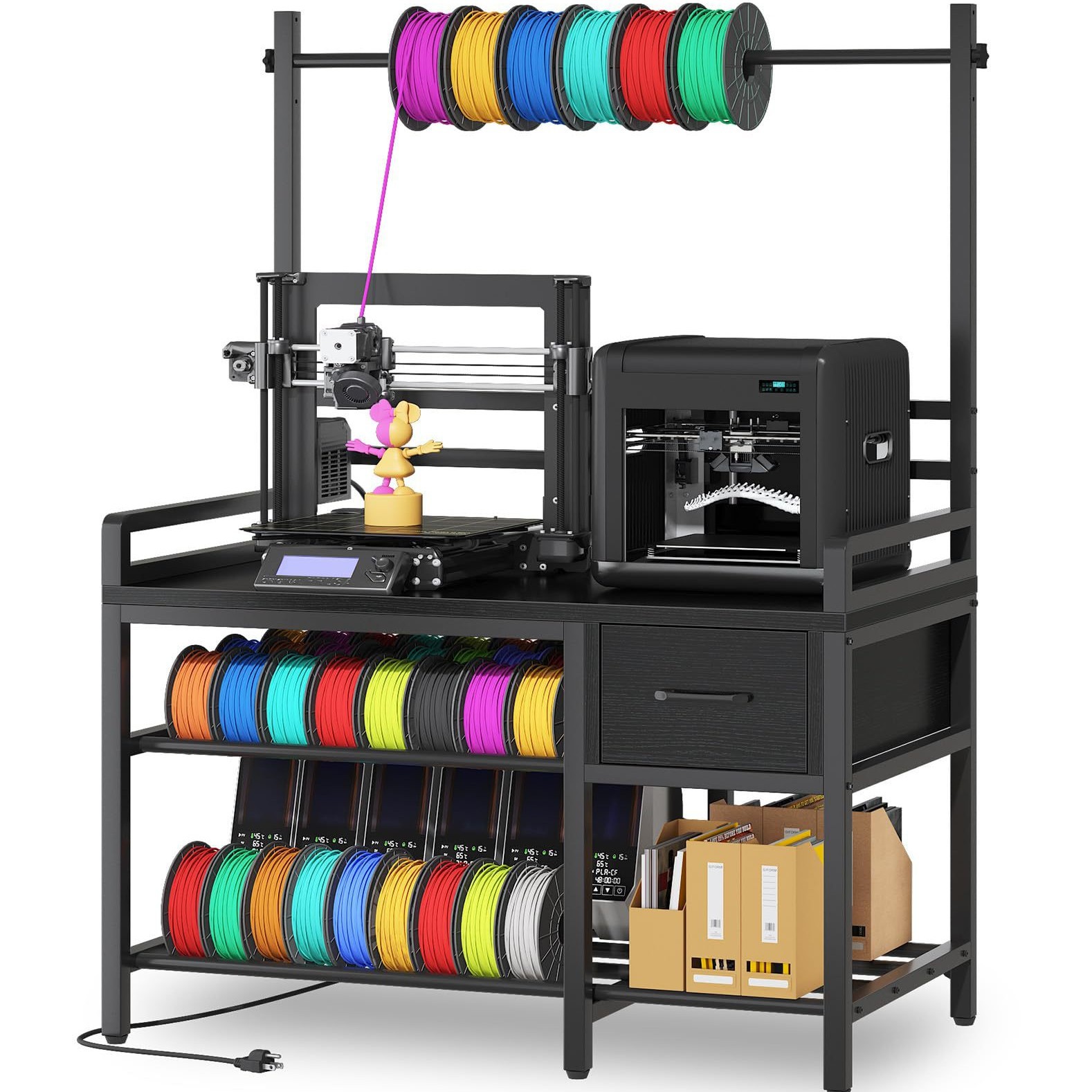 跨境带线材储存装置3D打印机支架3D打印机工作台耗材架带插座抽屉图片
