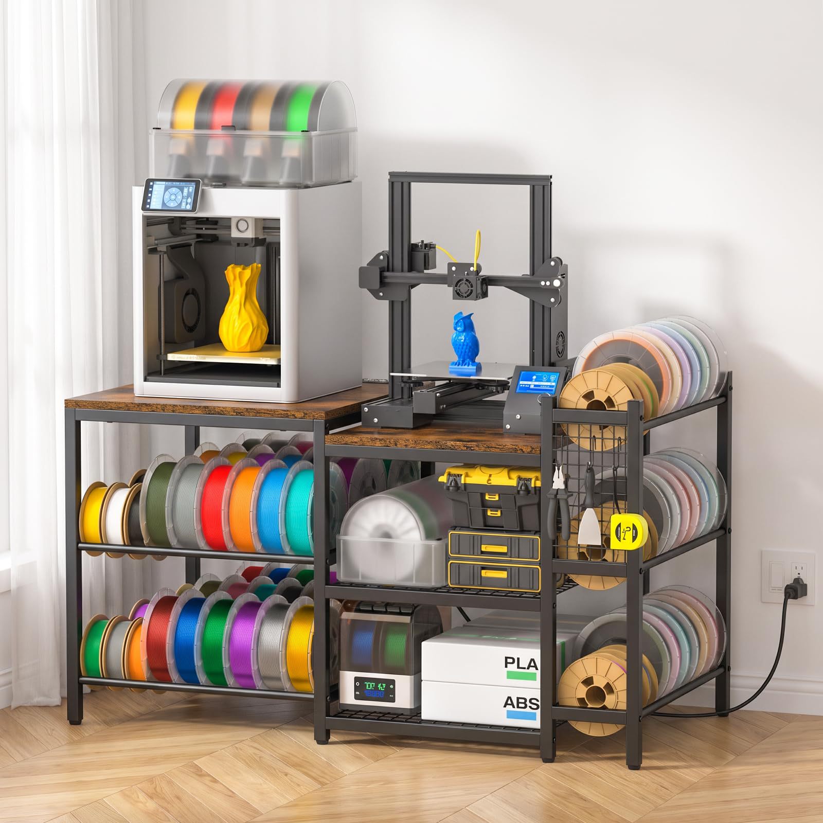 带线材存储架的3D打印机支架3D打印工作台置物架收纳架带电源插座图片