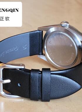 适用头层真牛皮超薄平纹表带黑棕色金扣灰色里皮防汗半包边表带