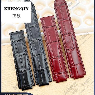 适用手表表链带卡地亚蓝气球竹节牛皮表带男女表真皮皮带凸口皮链