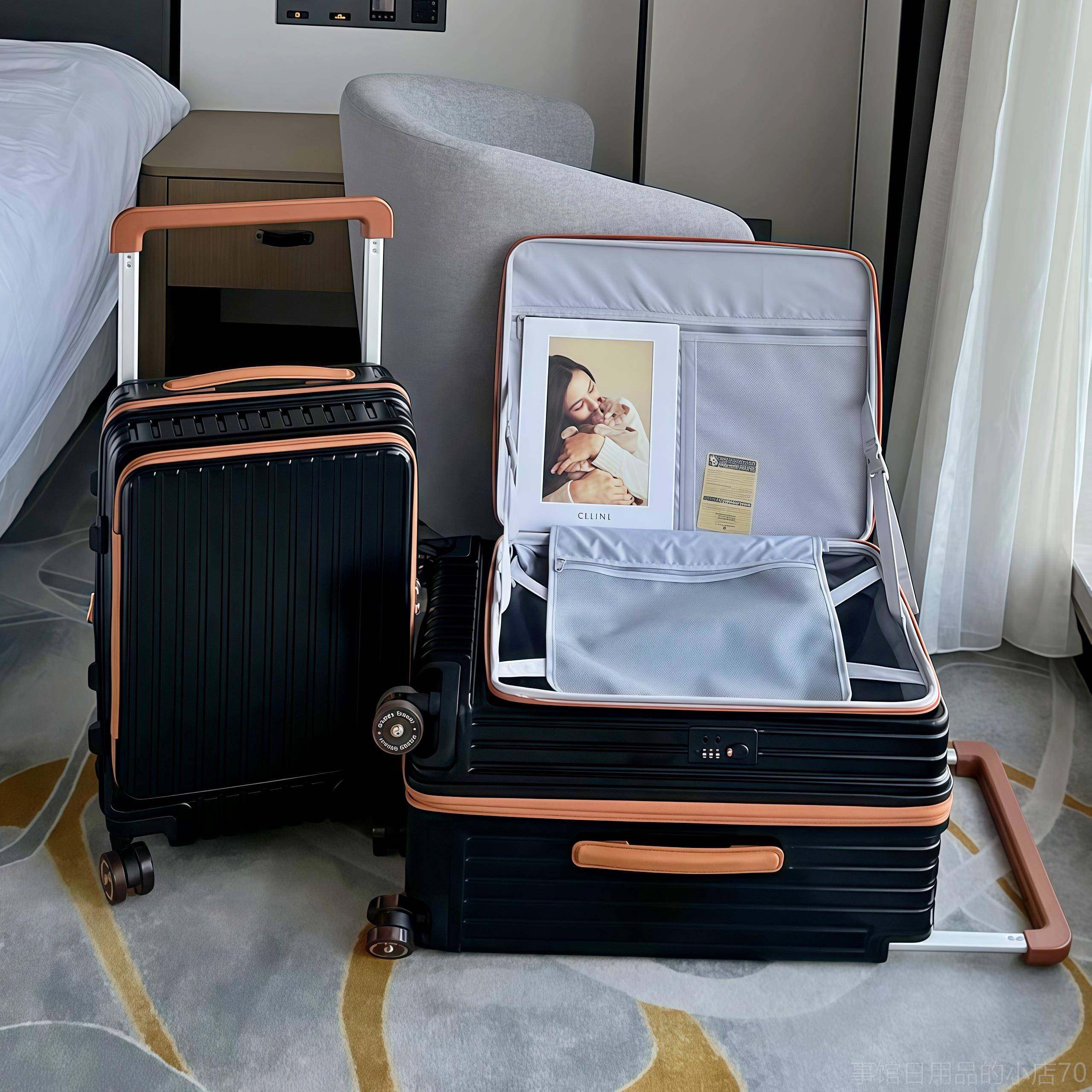 高档新款侧登开 盖拉杆行李箱大容深仓旅行箱女20寸可机P量C拉宽