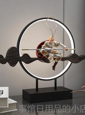 高档创意悟空桌面装饰摆齐天大圣斗饰战胜佛家居办公高室中式带灯