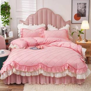 高档i洗ns网红纯棉水棉四件套全棉风公上主荷叶边被套床裙1.8m床