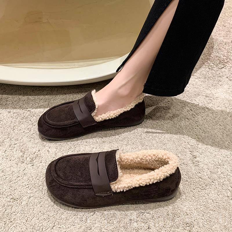 高档女鞋224冬季妈妈0加绒保暖中老年棉鞋一脚蹬大码鞋2码浅4口豆