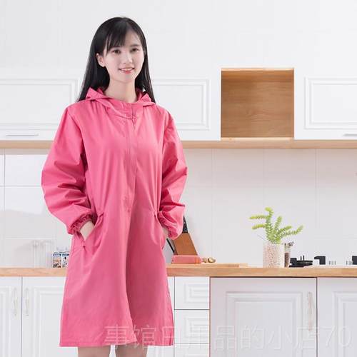 高档厨时拉链成人罩衣女长袖防泼水房餐正饮尚围裙男穿工作服印字