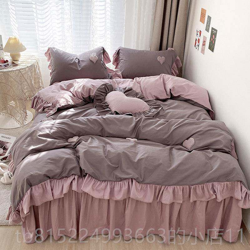 正品床裙式纯1棉四件罩韩版公主00全棉被套少女爱心床单床4床上用