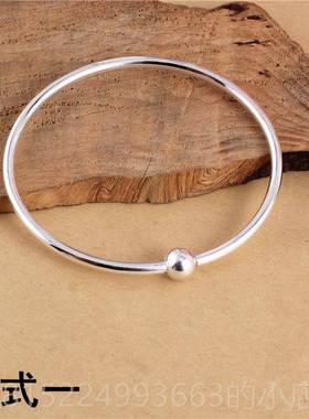 正品足银99银手镯女闭口可纯以穿9东西简约时尚空心环小众设手计