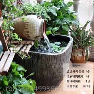 正品仿石鱼缸号落陶瓷鱼缸客厅地摆家件用造景荷大花缸方形养鱼盆