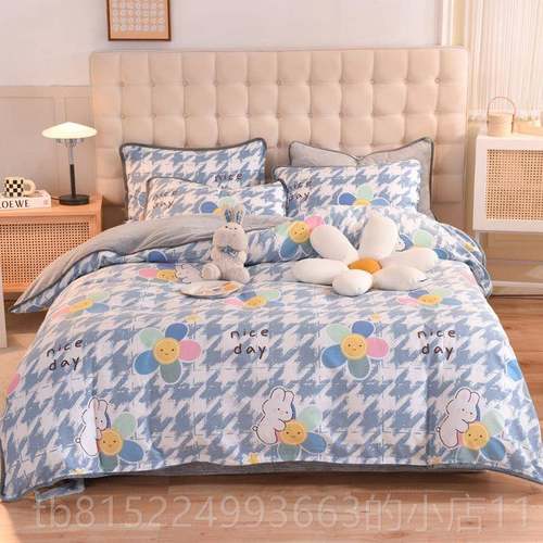 正品加绒四件绒套A纯棉B牛奶珊瑚单面绒被套棉毛绒床单加厚保暖全