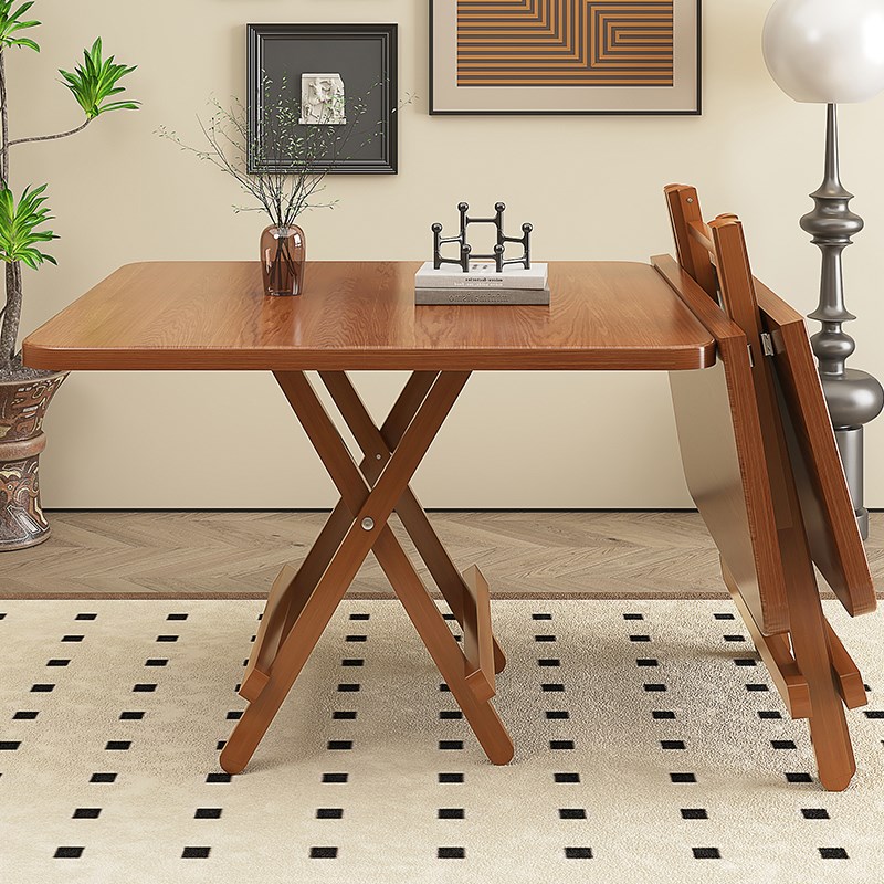 小茶桌阳台小型折叠茶台便携式可移动古典风客厅边几飘窗桌实木色