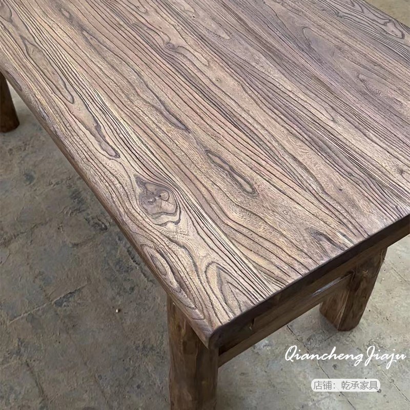 民谣集餐桌酒吧茶桌实木书桌简约原木桌子复古老榆木做旧老门板桌