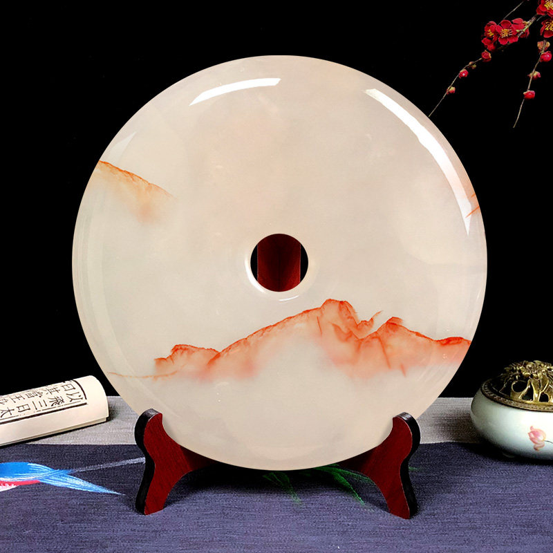 天然玉石平安扣摆件阿富汗玉客厅办公室家居装饰柜玄关博古架玉璧