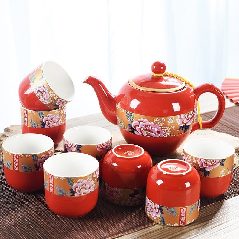 中式新款婚庆用品结婚红色茶具套组新人敬茶杯喜杯乔迁新居礼品