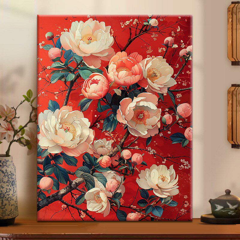 富贵吉祥-diy数字油画丙烯填充手绘手工牡丹花卉系减压油彩涂色画